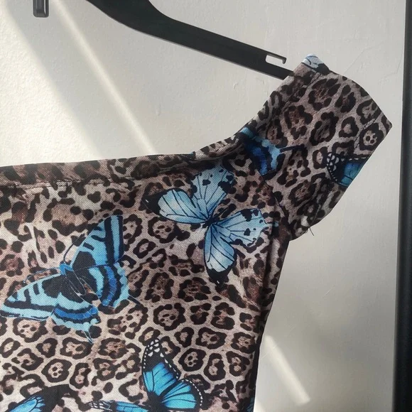 3/$12 Rue21 top Butterfly animal print cinch string in front casual boho M jr - Picture 11 of 17